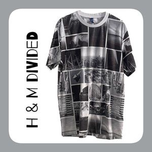 H & M DIVIDED Mens Gray/White Cities Print T-shirt Size L